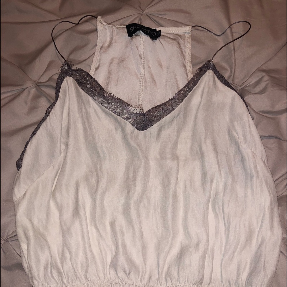 Grey lace white tank top